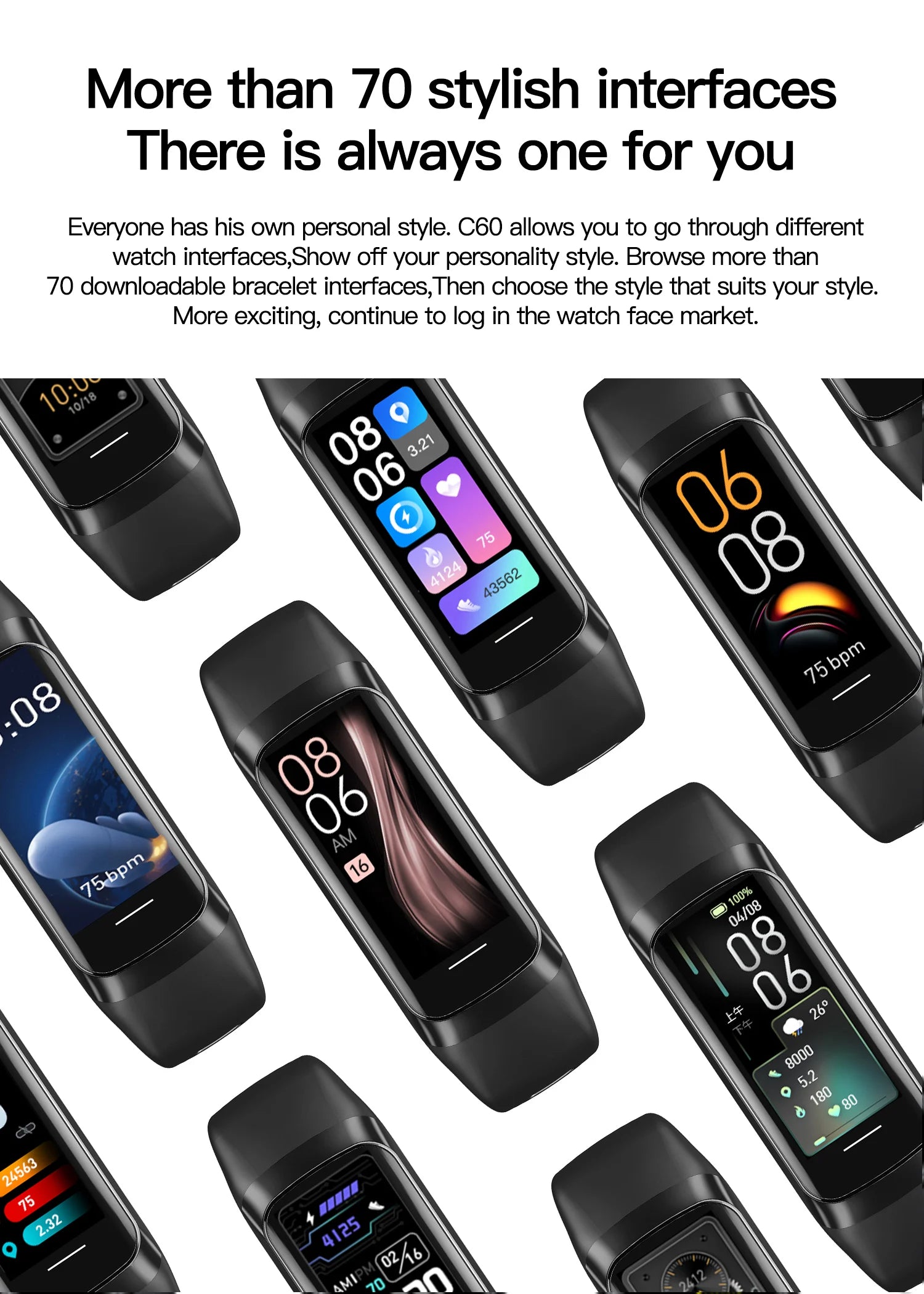 LunaFit X™ Pulse – Bracelet Connecté AMOLED, 3ATM 30m, Température, 25 Sports, 7 Jours, 4 Coloris