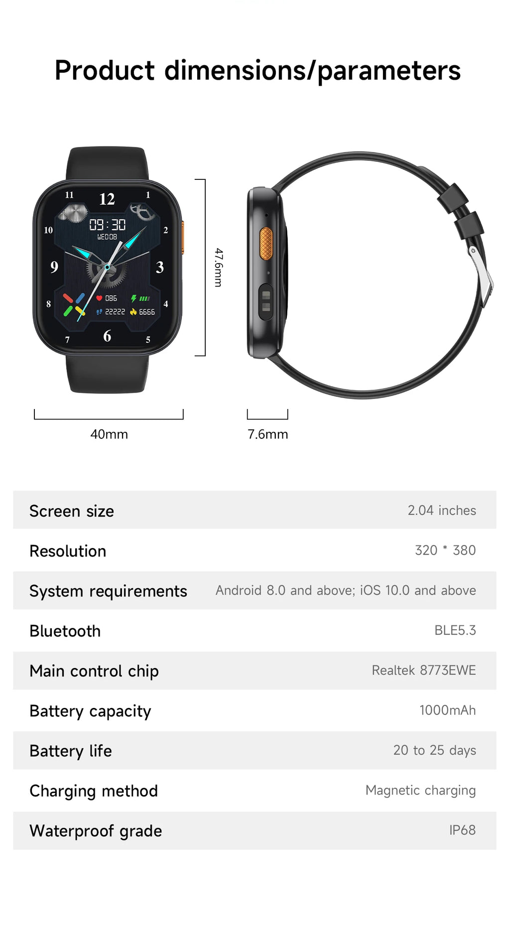 LunaWatch X™ Titan 2.04" – Montre Connectée AMOLED, 1000mAh, Always On, Alexa, IP68, 100+ Sports, 9 Bracelets