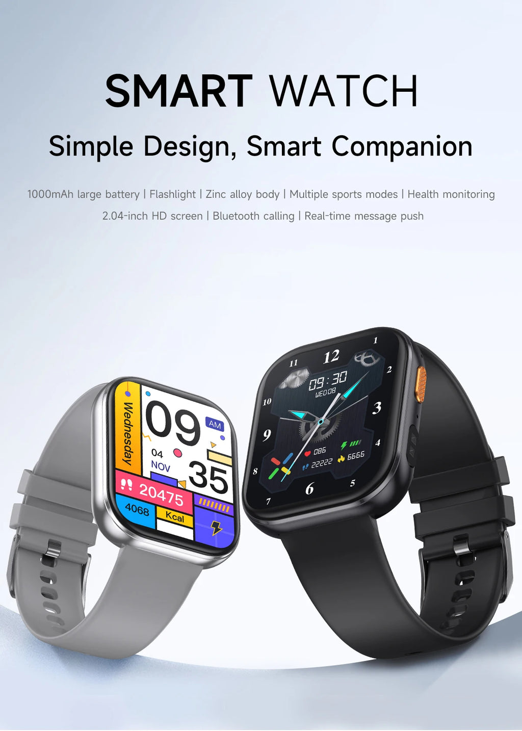 LunaWatch X™ Titan 2.04" – Montre Connectée AMOLED, 1000mAh, Always On, Alexa, IP68, 100+ Sports, 9 Bracelets