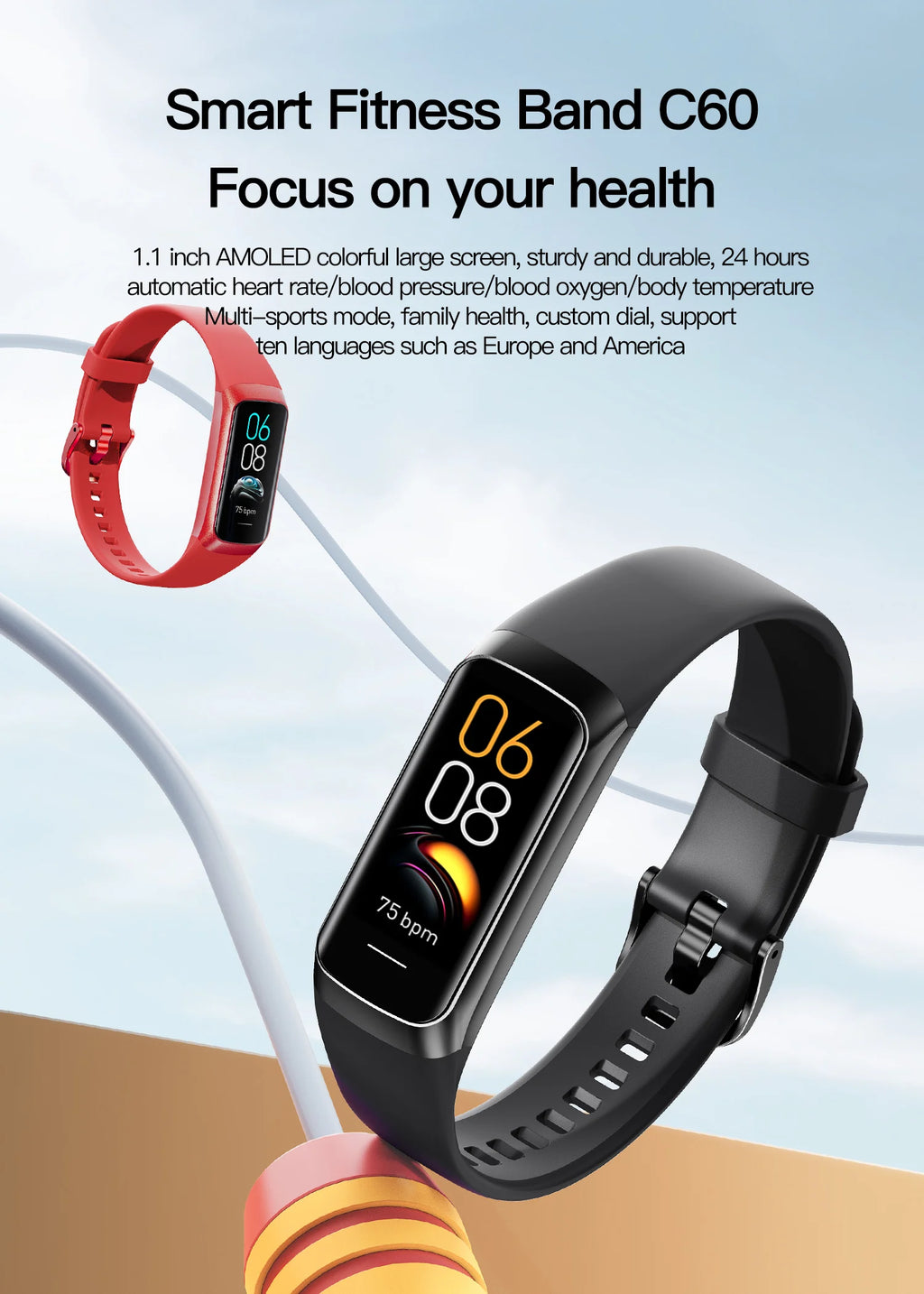 LunaFit X™ Pulse – Bracelet Connecté AMOLED, 3ATM 30m, Température, 25 Sports, 7 Jours, 4 Coloris