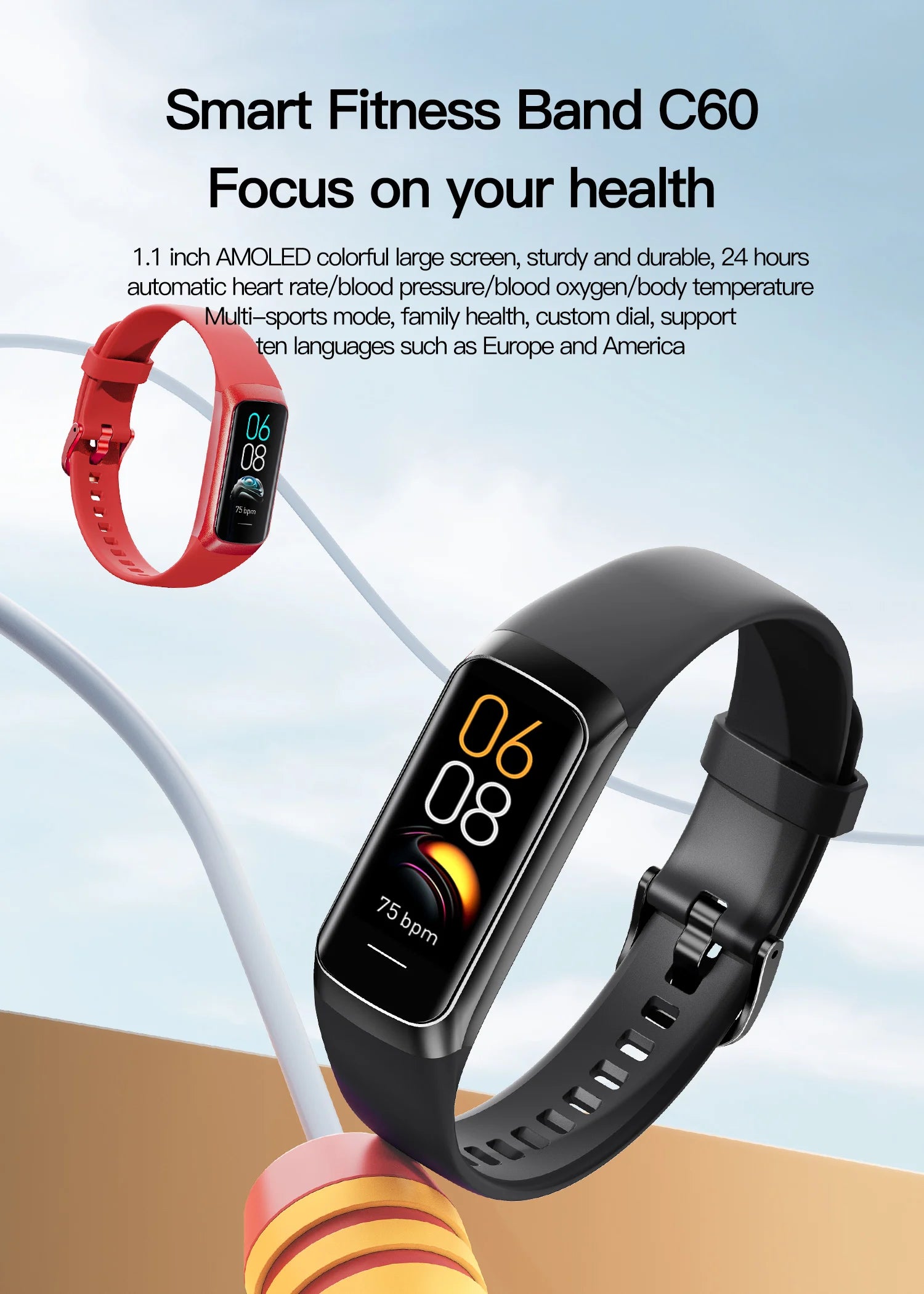 LunaFit X™ Pulse – Bracelet Connecté AMOLED, 3ATM 30m, Température, 25 Sports, 7 Jours, 4 Coloris