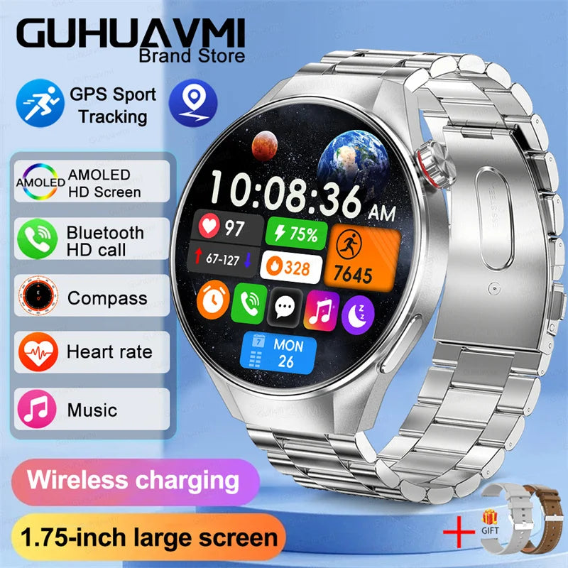 LunaWatch X™ Business Pro – Montre Connectée AMOLED 1.75", Boussole, Altimètre, Appels BT, 11 Bracelets