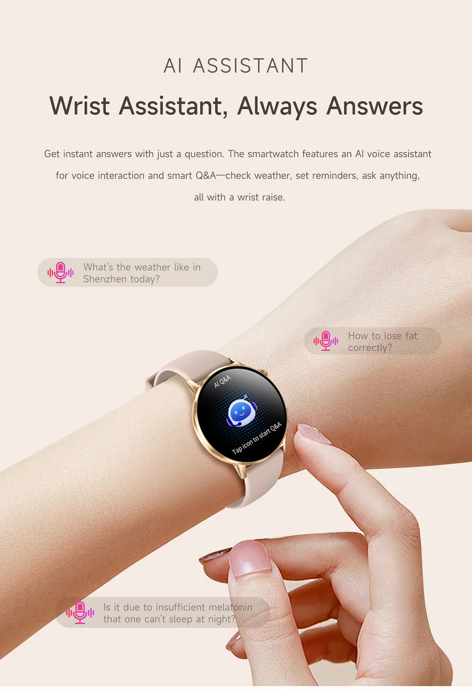 LunaWatch X™ Lady Slim AI – Montre Connectée Femme AMOLED 1.32", Appels BT, AI, Santé Féminine, 9 Bracelets