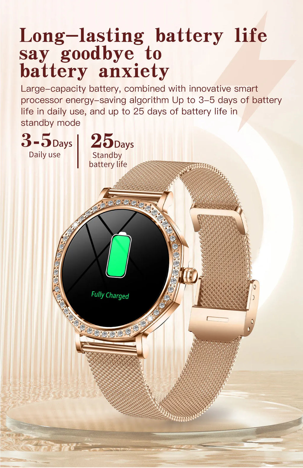 LunaWatch X™ ChatGPT – Montre Connectée Femme AMOLED 1.32", Cadran Diamant, IP68, ChatGPT, Appels BT