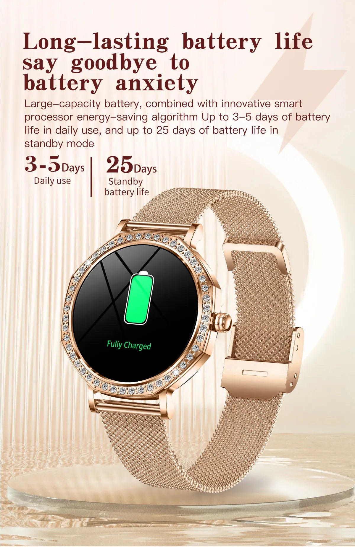 LunaWatch X™ ChatGPT – Montre Connectée Femme AMOLED 1.32", Cadran Diamant, IP68, ChatGPT, Appels BT
