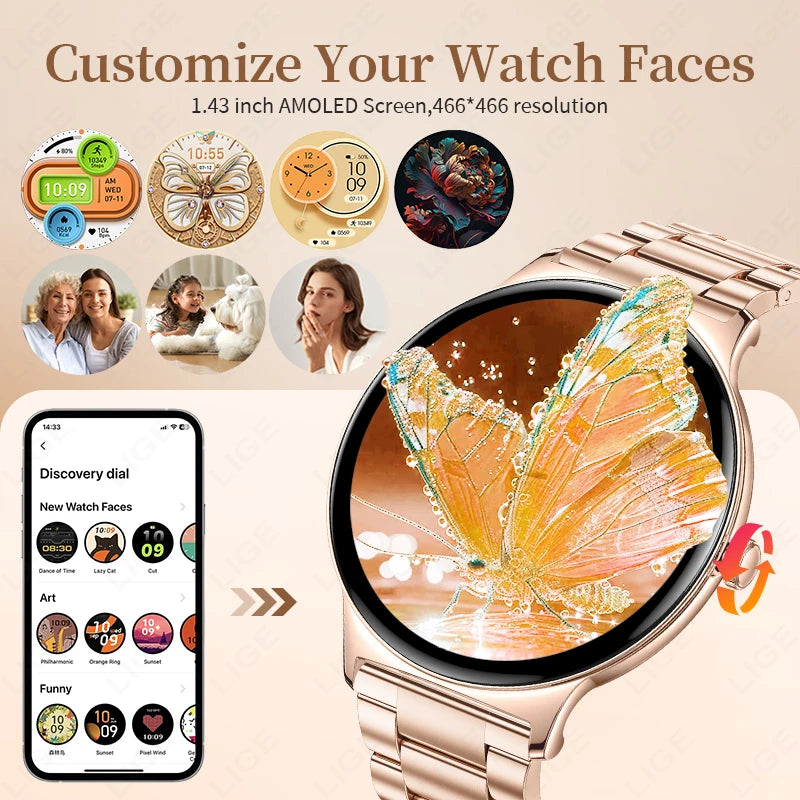 LunaWatch X™ Lady 466 – Montre Connectée Femme AMOLED 1.43", Always On, Appels BT, Santé Féminine, 9 Coloris