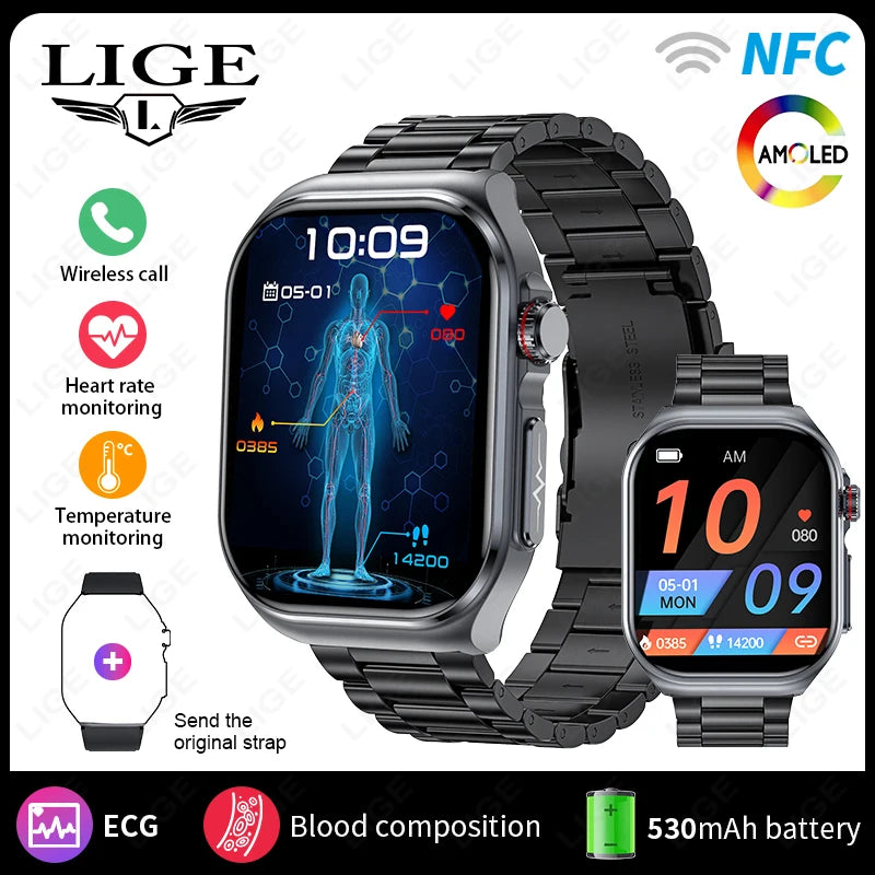 LunaWatch X™ Pro 2.04" – Montre Connectée AMOLED, ECG, NFC, Composition Corporelle, IP68, 7 Bracelets