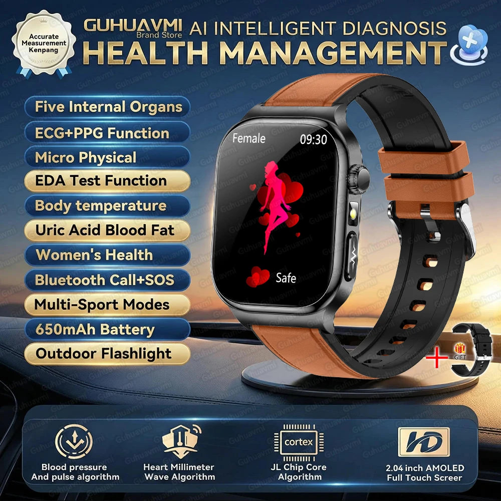 LunaWatch X™ Ultra Health – Montre Connectée AMOLED 2.04", ECG, Analyse Corporelle, Verre Saphir, IP68, 14 Bracelets