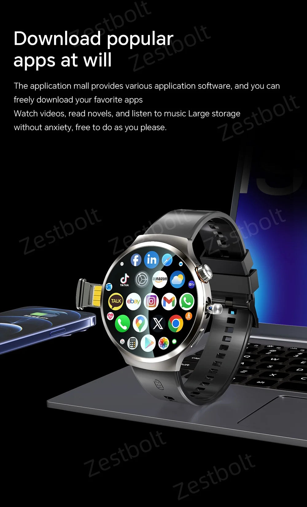 LunaWatch X™ Android Pro 4G – Smartwatch Android 13, SIM 4G, Caméra 8MP, GPS, WiFi, jusquà 10GB/512GB