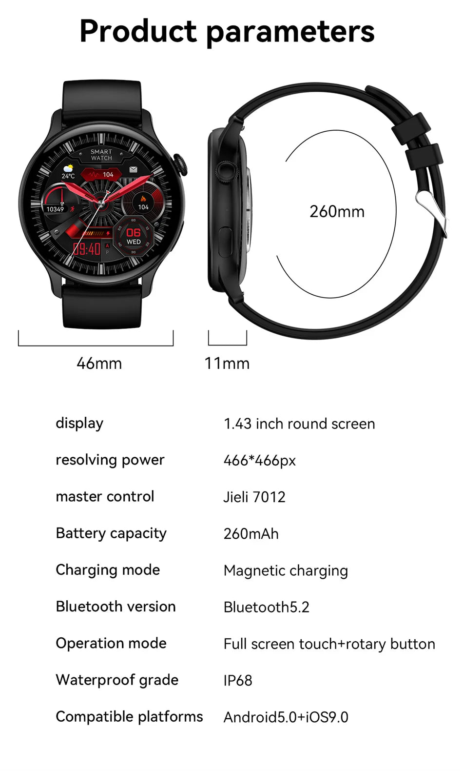 LunaWatch X™ Lady NFC – Montre Connectée Femme AMOLED 1.43", Always On, NFC, IP68, Acier, 9 Coloris