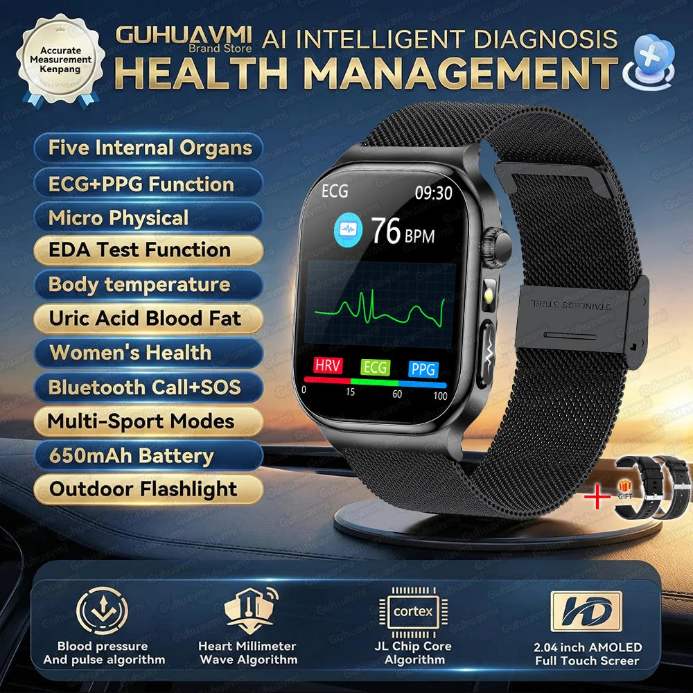 LunaWatch X™ Ultra Health – Montre Connectée AMOLED 2.04", ECG, Analyse Corporelle, Verre Saphir, IP68, 14 Bracelets