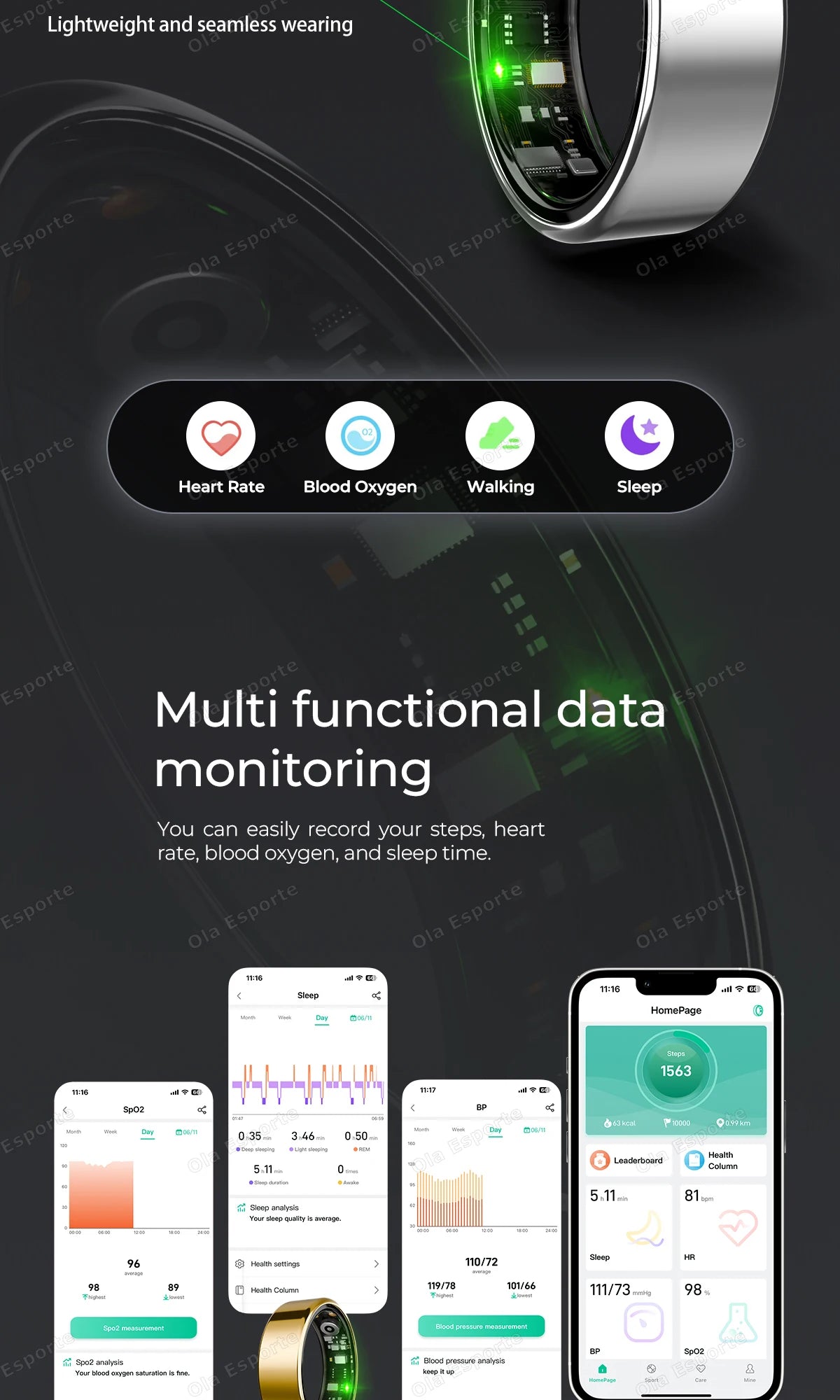 NovaRing X™ Endurance – Bague Connectée Écran, FC, SpO2, GPS, 15 Jours Veille, 29 Langues