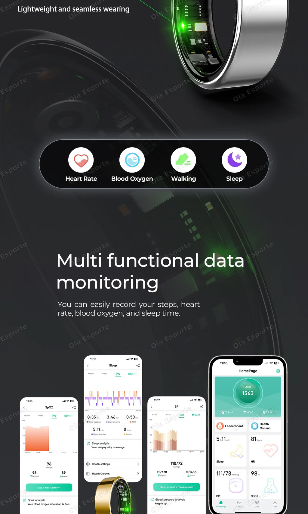 NovaRing X™ Call Pro – Bague Connectée Appels Bluetooth, FC, SpO2, 5ATM, 29 Langues