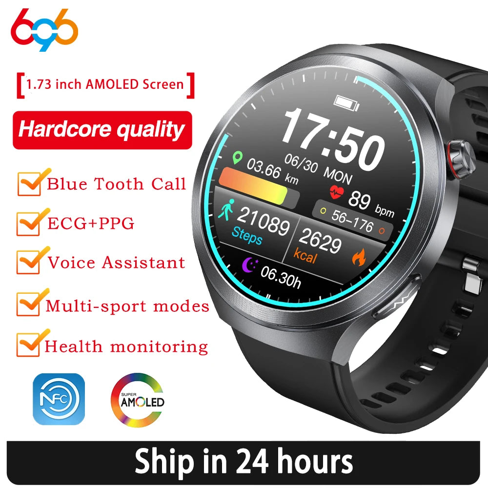 LunaWatch X™ ECG Pro NFC – Montre Connectée AMOLED 1.73", ECG, NFC, IP68, SOS, Appels BT, 530mAh