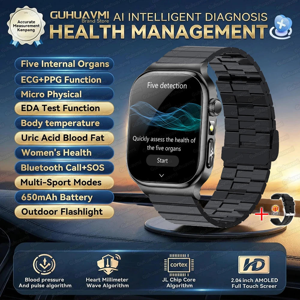 LunaWatch X™ Ultra Health – Montre Connectée AMOLED 2.04", ECG, Analyse Corporelle, Verre Saphir, IP68, 14 Bracelets