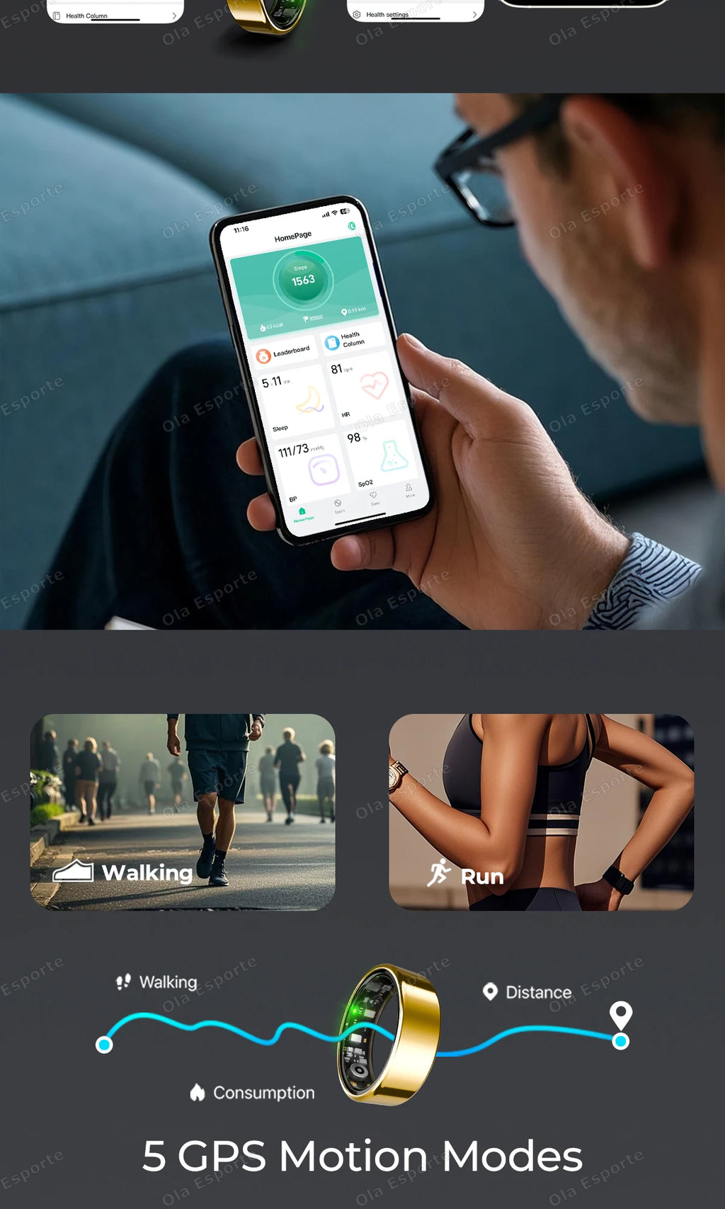 NovaRing X™ Endurance – Bague Connectée Écran, FC, SpO2, GPS, 15 Jours Veille, 29 Langues