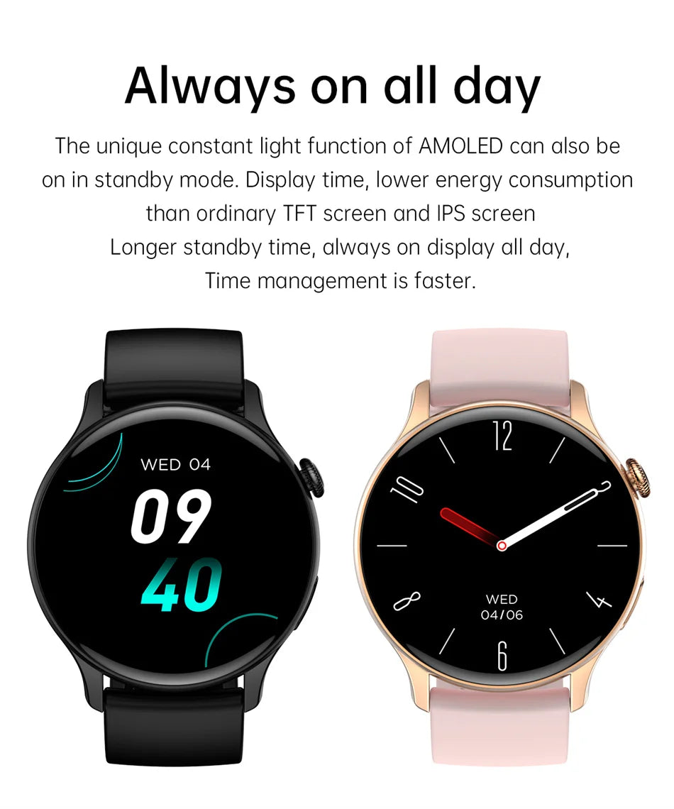 LunaWatch X™ Lady NFC – Montre Connectée Femme AMOLED 1.43", Always On, NFC, IP68, Acier, 9 Coloris