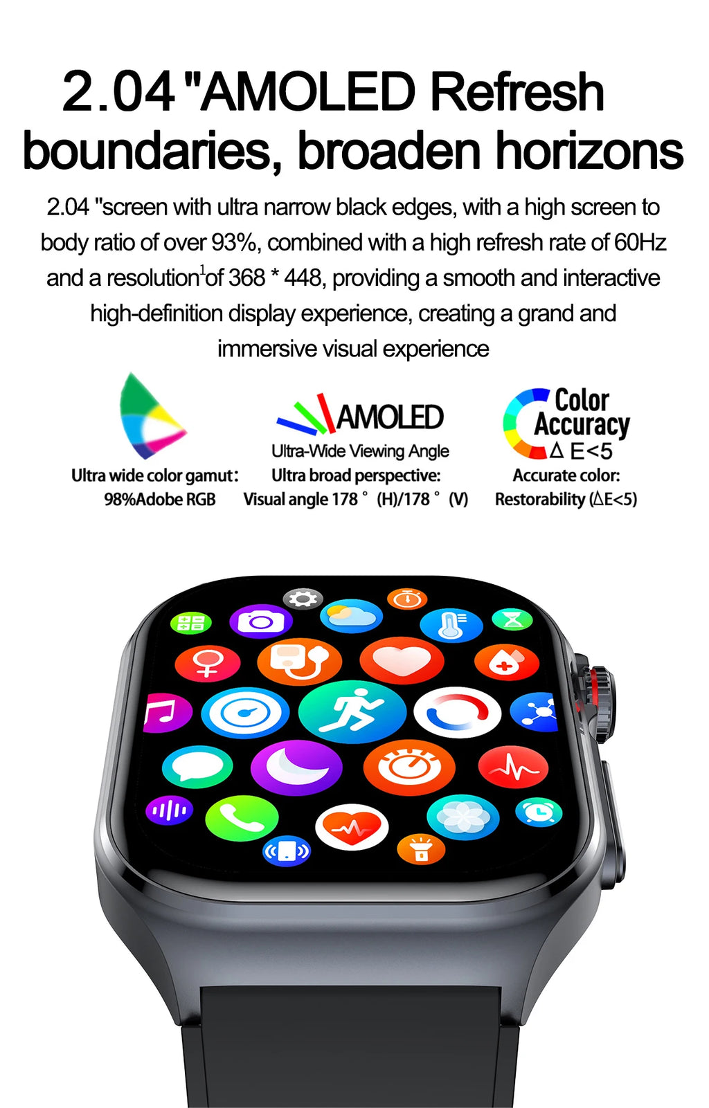 LunaWatch X™ Pro 2.04" – Montre Connectée AMOLED, ECG, NFC, Composition Corporelle, IP68, 7 Bracelets