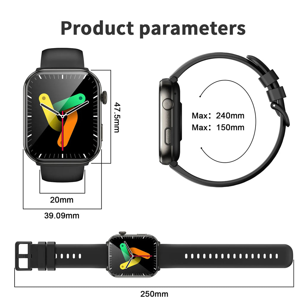 LunaWatch X™ Sport Elite – Montre Connectée AMOLED 1.96", 800mAh, Appels BT, SpO2, 3 Coloris