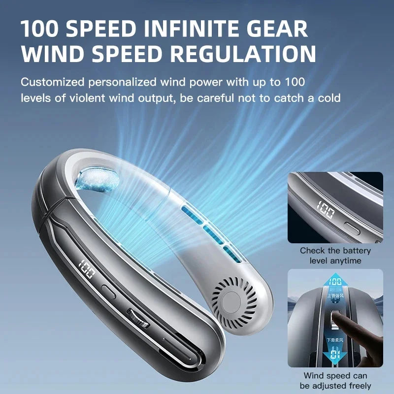 AeroChill X™ Elite – Ventilateur de Cou Sans Pales, 100 Vitesses, Écran LED, Batterie 8000mAh, 9h Autonomie