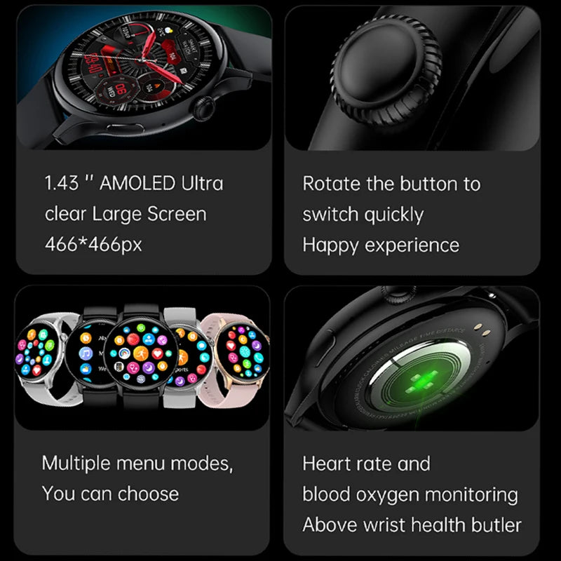LunaWatch X™ Lady NFC – Montre Connectée Femme AMOLED 1.43", Always On, NFC, IP68, Acier, 9 Coloris