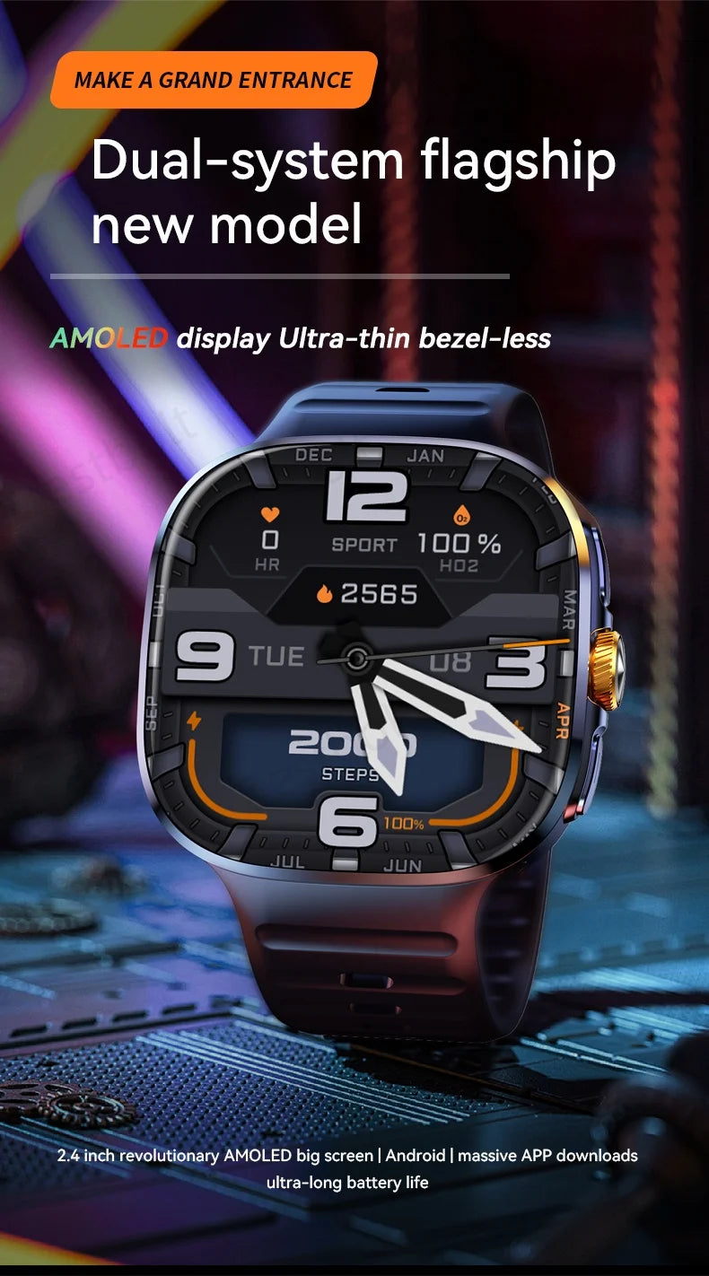 LunaWatch X™ Pro 5G – Smartwatch Android 10, Écran AMOLED 2,4", Caméra 8MP Rotative, SIM 4G/5G, GPS, WiFi