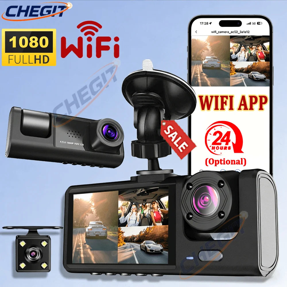 1080P WiFi Car Dvr 2/3 Camra DashCam for Cars Camera for Vehicle Recorder Video Front Optional Rear Camera  Night Vision Dashcam