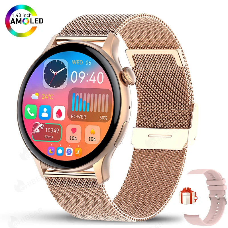 LunaWatch X™ Fashion AI – Montre Connectée AMOLED 1.43", NFC, GPS, IP68, Bracelet Acier, 9 Coloris