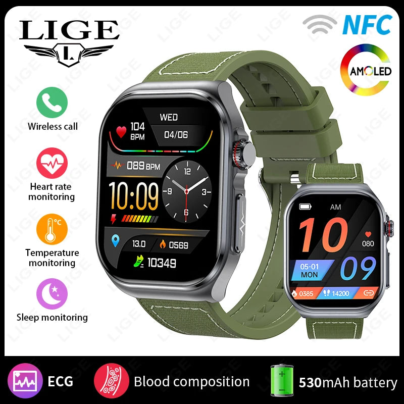 LunaWatch X™ Pro 2.04" – Montre Connectée AMOLED, ECG, NFC, Composition Corporelle, IP68, 7 Bracelets