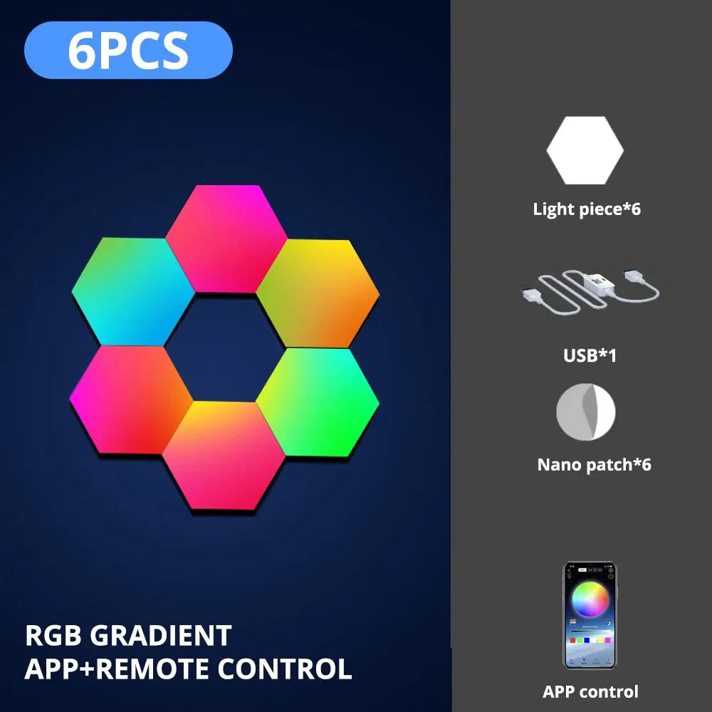 HexaGlow RGB™ Pro – Lampe Murale Hexagonale Connectée, Contrôle WiFi & BT, Synchronisation Musicale, DIY