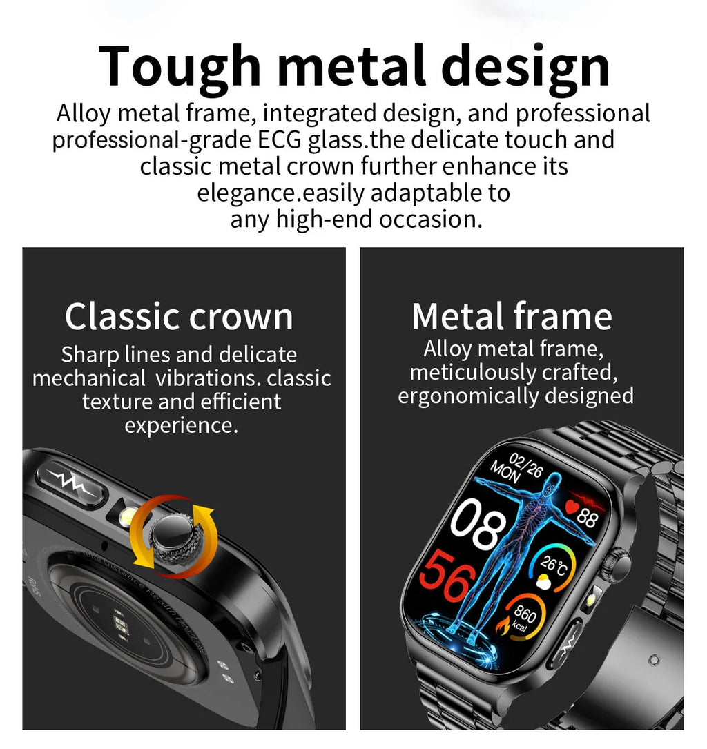 LunaWatch X™ Ultra Health – Montre Connectée AMOLED 2.04", ECG, Analyse Corporelle, Verre Saphir, IP68, 14 Bracelets