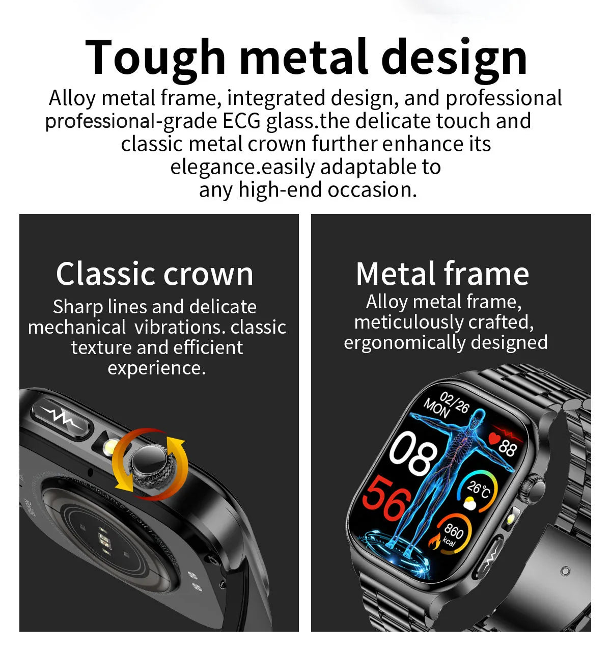 LunaWatch X™ Ultra Health – Montre Connectée AMOLED 2.04", ECG, Analyse Corporelle, Verre Saphir, IP68, 14 Bracelets