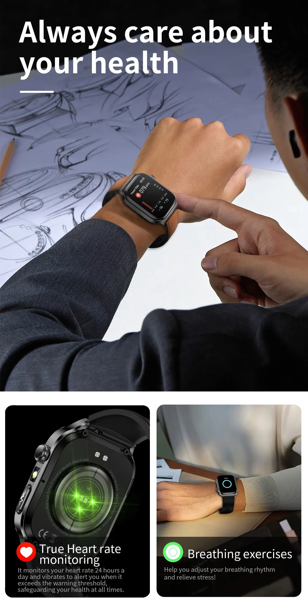 LunaWatch X™ Ultra Health – Montre Connectée AMOLED 2.04", ECG, Analyse Corporelle, Verre Saphir, IP68, 14 Bracelets