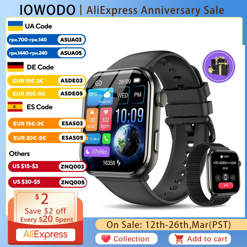 LunaWatch X™ Sport Elite – Montre Connectée AMOLED 1.96", 800mAh, Appels BT, SpO2, 3 Coloris