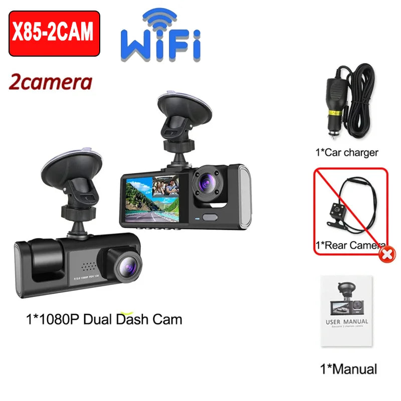 1080P WiFi Car Dvr 2/3 Camra DashCam for Cars Camera for Vehicle Recorder Video Front Optional Rear Camera  Night Vision Dashcam