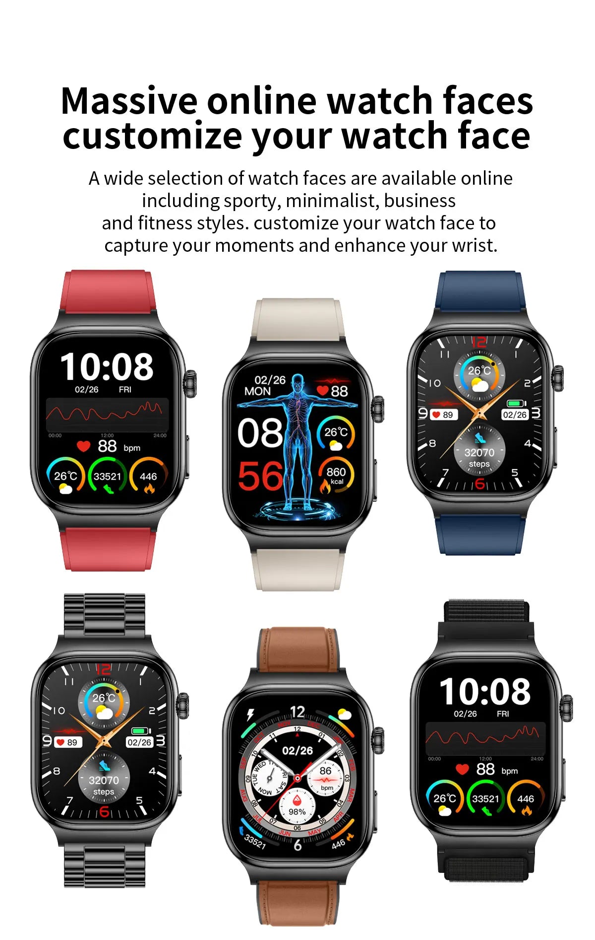 LunaWatch X™ Ultra Health Pro – Montre Connectée AMOLED 2.04", ECG, Saphir, IP68, 14-20 Jours, 13 Bracelets