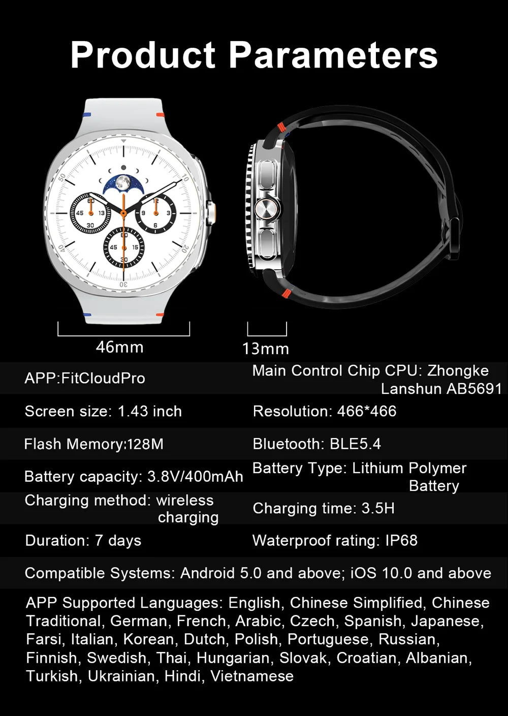 LunaWatch X™ Outdoor – Montre Connectée AMOLED 1.43", 9 Sports, Appels BT, Assistant Vocal, Charge Sans Fil