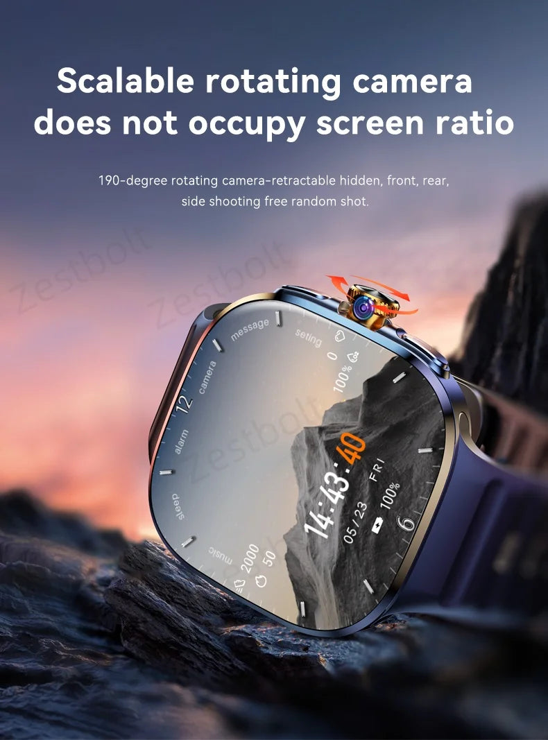 LunaWatch X™ Pro 5G – Smartwatch Android 10, Écran AMOLED 2,4", Caméra 8MP Rotative, SIM 4G/5G, GPS, WiFi