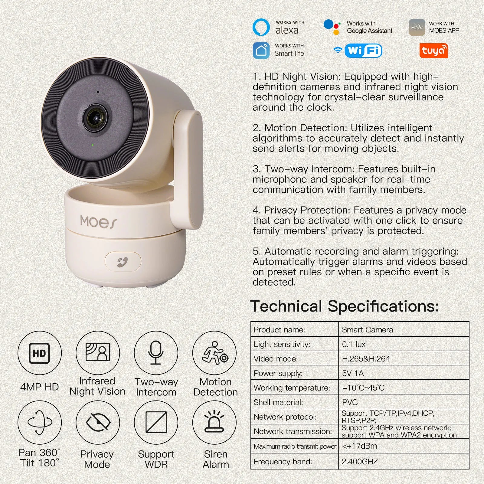 HomeGuard Pro™ – Caméra de Sécurité WiFi Intérieure 4MP, Rotation 360°, Vision Nocturne, Détection Mouvement & Son