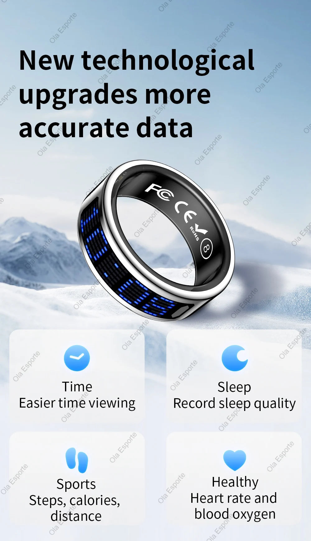 NovaRing X™ Display – Bague Connectée Écran Tactile, FC, Sommeil, 5ATM, Contrôle Caméra