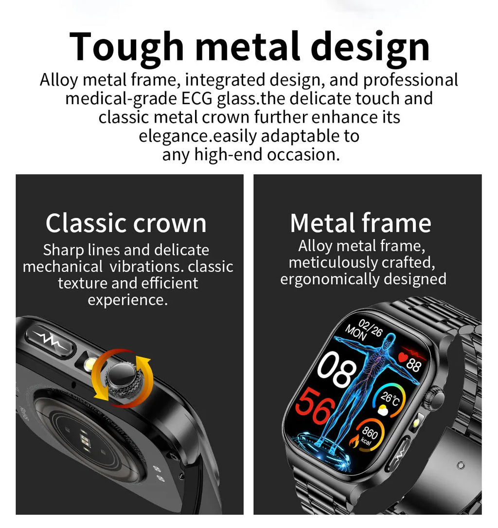 LunaWatch X™ Ultra Health Pro – Montre Connectée AMOLED 2.04", ECG, Saphir, IP68, 14-20 Jours, 13 Bracelets