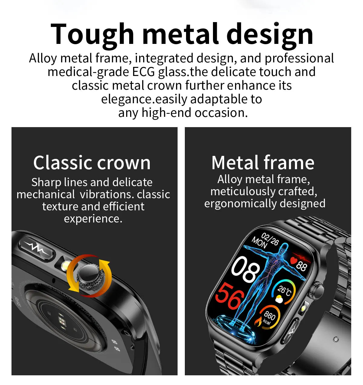 LunaWatch X™ Ultra Health Pro – Montre Connectée AMOLED 2.04", ECG, Saphir, IP68, 14-20 Jours, 13 Bracelets