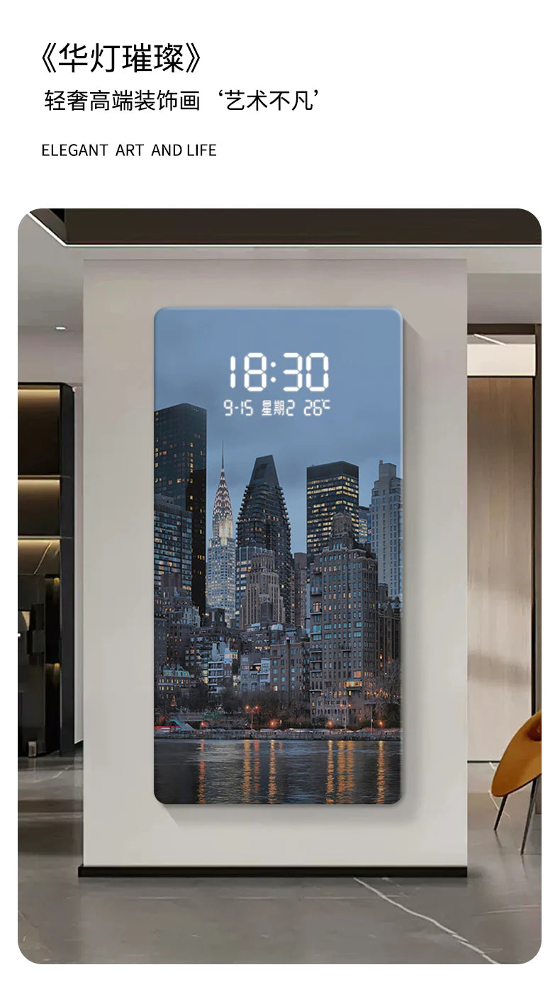 ChronoSense™ Radar – Horloge Murale LED à Détection de Mouvement, Paysage Urbain, Calendrier & Alarme