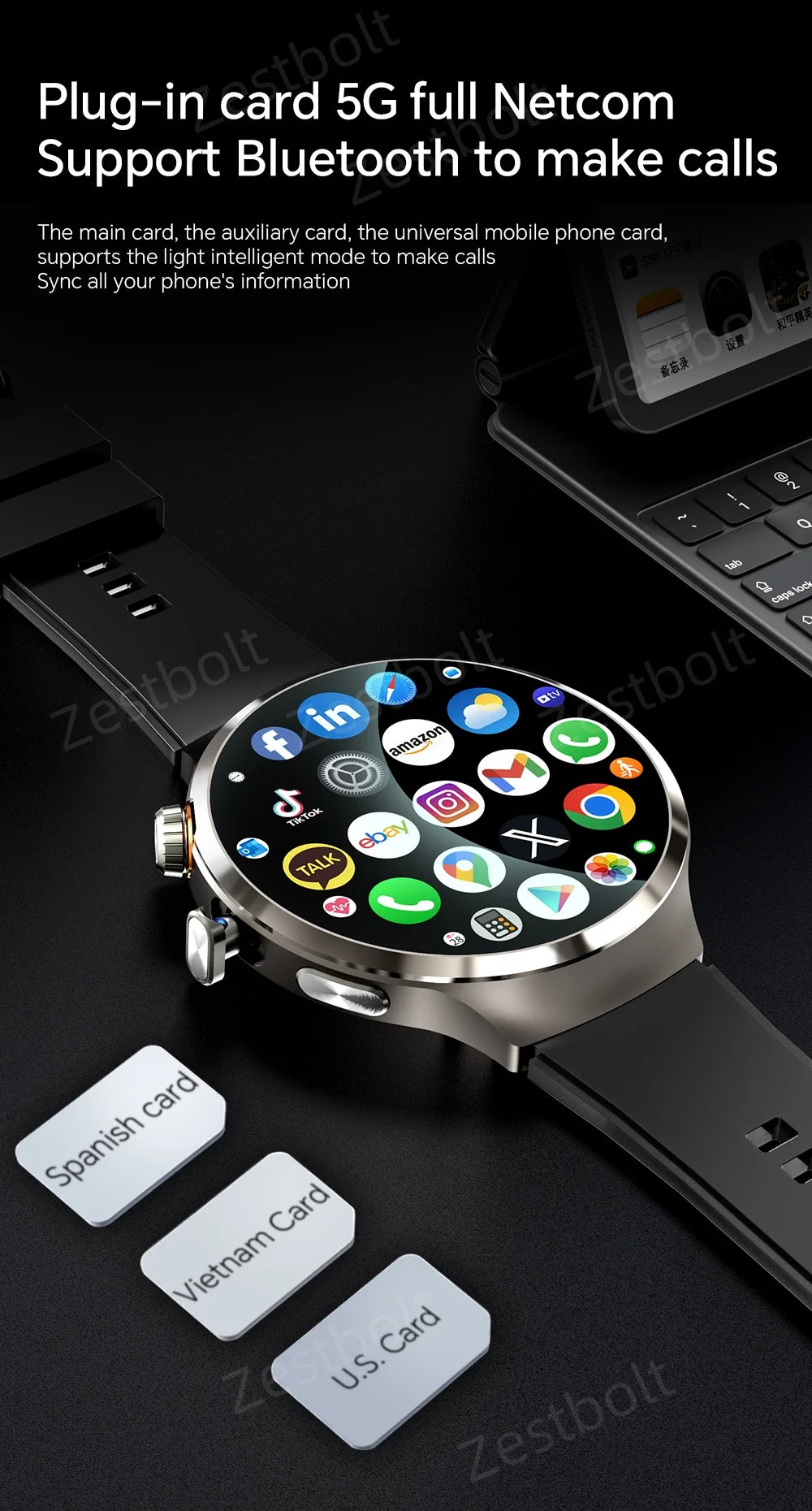 LunaWatch X™ Android Pro 4G – Smartwatch Android 13, SIM 4G, Caméra 8MP, GPS, WiFi, jusquà 10GB/512GB