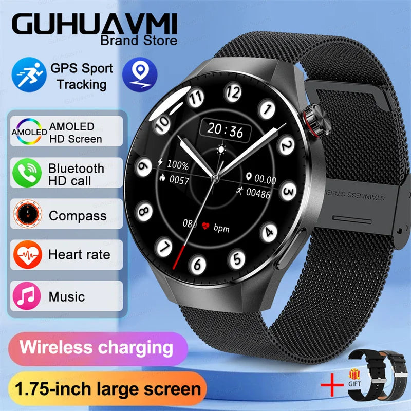 LunaWatch X™ Business Pro – Montre Connectée AMOLED 1.75", Boussole, Altimètre, Appels BT, 11 Bracelets