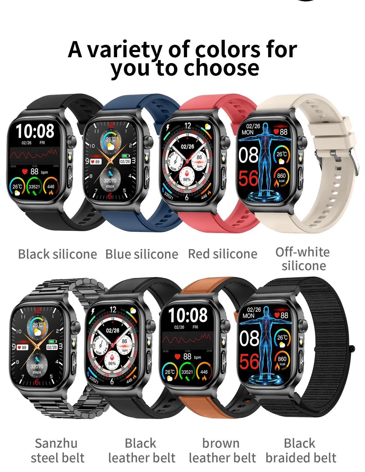 LunaWatch X™ Ultra Health Pro – Montre Connectée AMOLED 2.04", ECG, Saphir, IP68, 14-20 Jours, 13 Bracelets