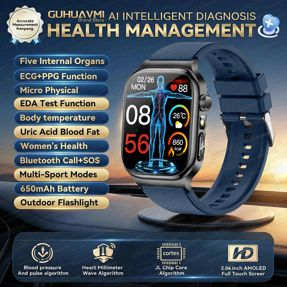 LunaWatch X™ Ultra Health – Montre Connectée AMOLED 2.04", ECG, Analyse Corporelle, Verre Saphir, IP68, 14 Bracelets