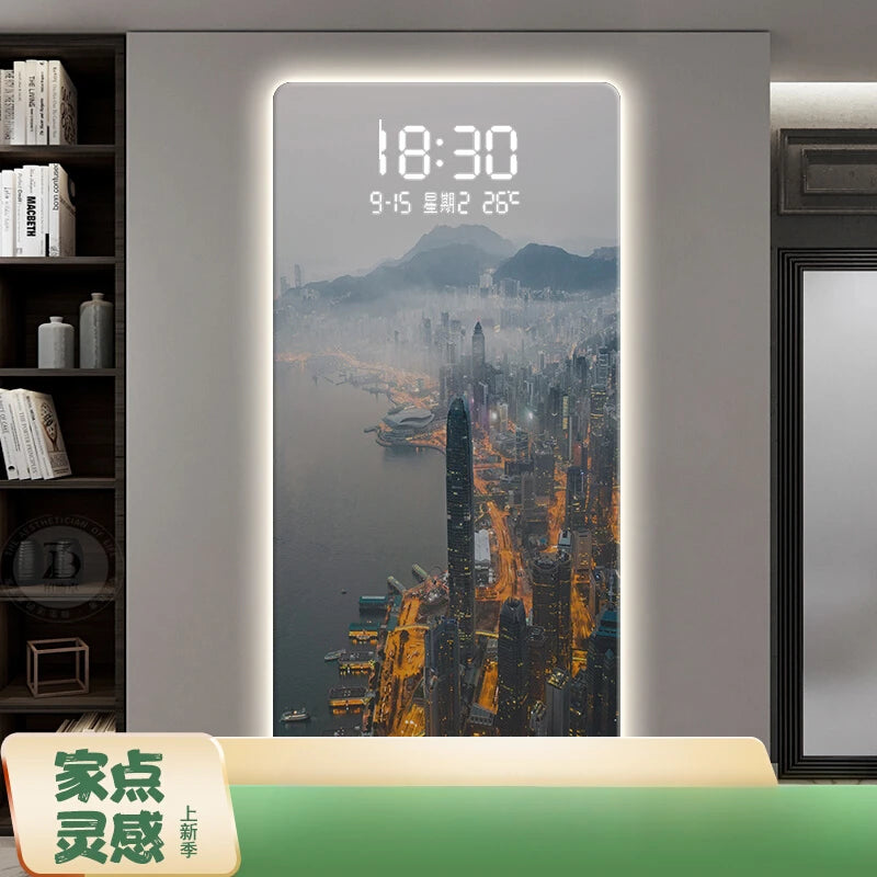 ChronoSense™ Radar – Horloge Murale LED à Détection de Mouvement, Paysage Urbain, Calendrier & Alarme