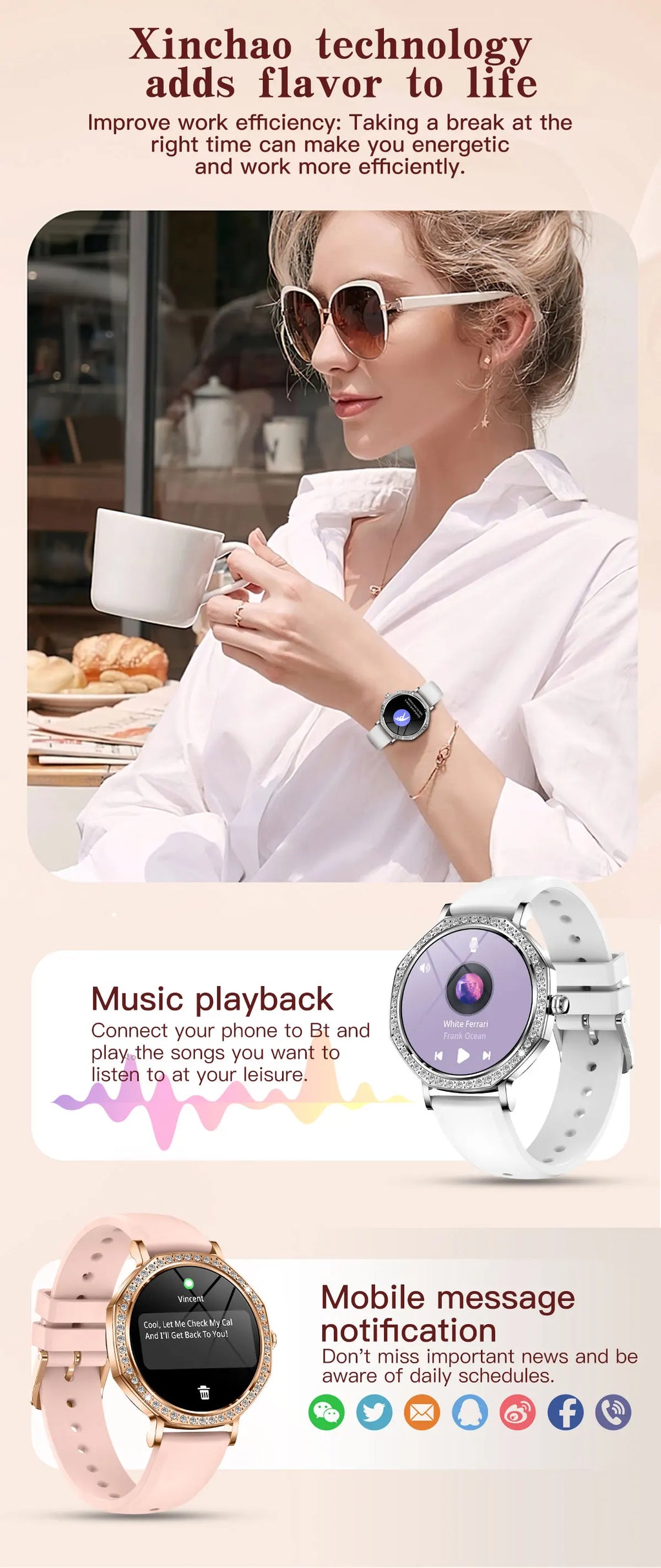 LunaWatch X™ ChatGPT – Montre Connectée Femme AMOLED 1.32", Cadran Diamant, IP68, ChatGPT, Appels BT