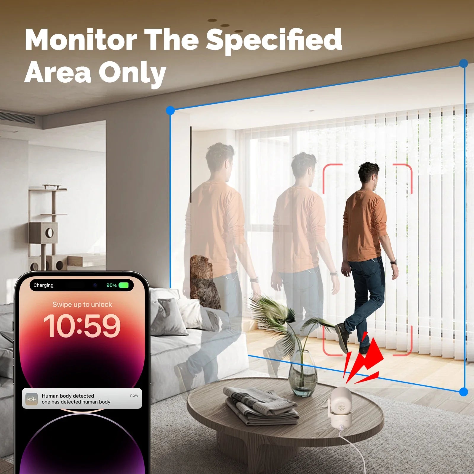 HomeGuard Pro™ – Caméra de Sécurité WiFi Intérieure 4MP, Rotation 360°, Vision Nocturne, Détection Mouvement & Son